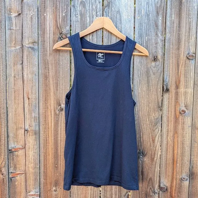 Women's (Unisex) 100% cotton athletic tank top singlet in Navy Blue, Made in USA by Runyon, for running, hiking, gym workouts and training
