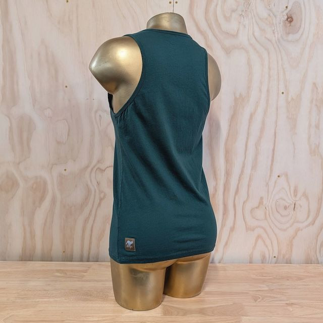 Women's (Unisex) 100% cotton athletic tank top singlet in Forest Green, Made in USA by Runyon, for running, hiking, gym workouts and training