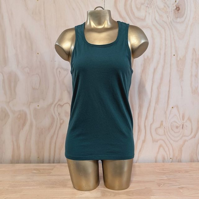 Women's (Unisex) 100% cotton athletic tank top singlet in Forest Green, Made in USA by Runyon, for running, hiking, gym workouts and trainingWomen's (Unisex) 100% cotton athletic tank top singlet in Forest Green, Made in USA by Runyon, for running, hiking, gym workouts and training