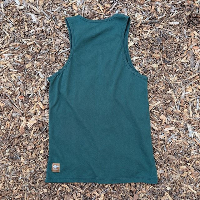 Women's (Unisex) 100% cotton athletic tank top singlet in Forest Green, Made in USA by Runyon, for running, hiking, gym workouts and training