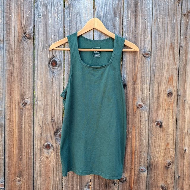 Women's (Unisex) 100% cotton athletic tank top singlet in Forest Green, Made in USA by Runyon, for running, hiking, gym workouts and training