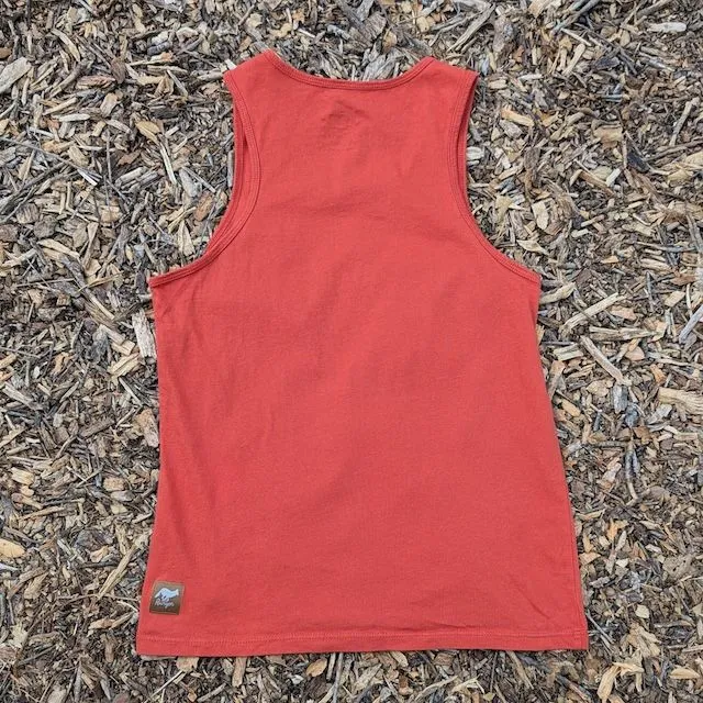 Women's (Unisex) 100% cotton athletic tank top singlet in Rust (Brick Red), Made in USA by Runyon, for running, hiking, gym workouts and training