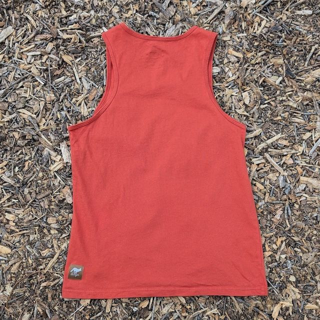 Women's (Unisex) 100% cotton athletic tank top singlet in Rust (Brick Red), Made in USA by Runyon, for running, hiking, gym workouts and training