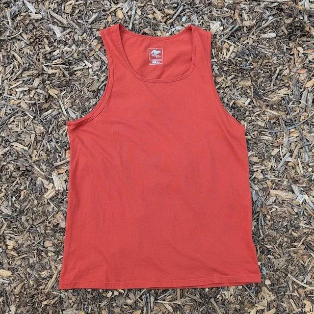 Women's (Unisex) 100% cotton athletic tank top singlet in Rust (Brick Red), Made in USA by Runyon, for running, hiking, gym workouts and training
