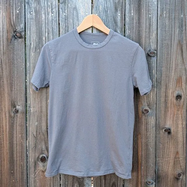 Women's (Unisex) 100% cotton athletic short sleeve shirt in Steel Grey, Made in USA by Runyon, for running, hiking, gym workouts and training