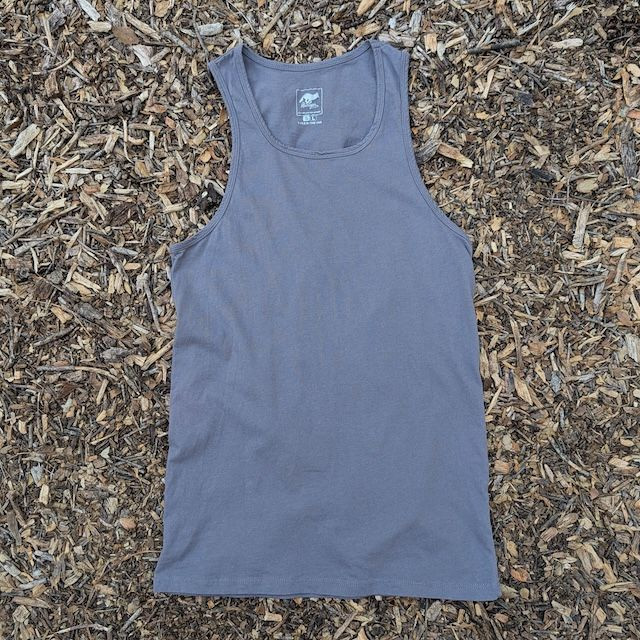 Women's (Unisex) 100% cotton athletic tank top singlet in Steel Grey, Made in USA by Runyon, for running, hiking, gym workouts and training