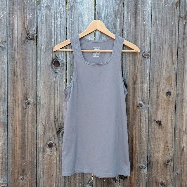 Women's (Unisex) 100% cotton athletic tank top singlet in Steel Grey, Made in USA by Runyon, for running, hiking, gym workouts and training