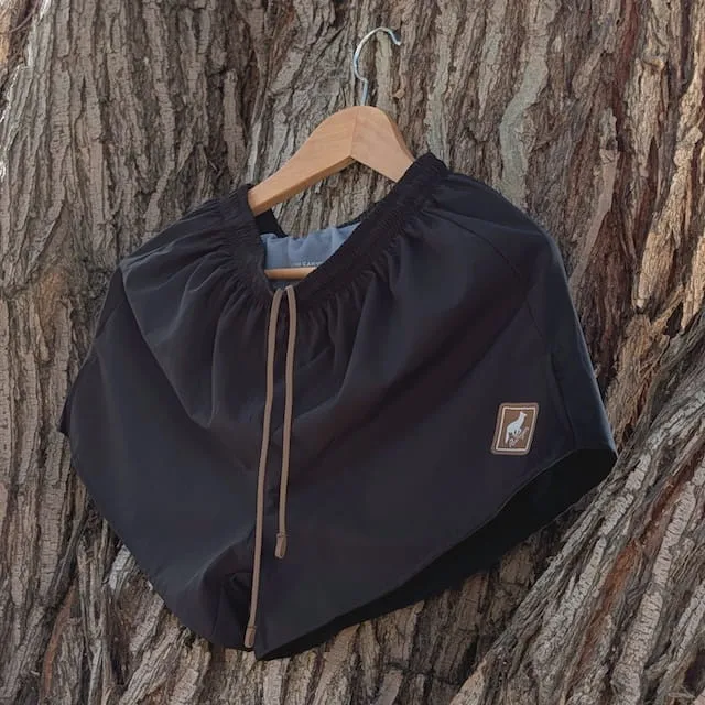 Runyon Mens 3" Running Short in Black - Made In USA - Coyote Brown Zipper Phone Pocket, Lined, Brown Inside Drawcords, Mesh Liner.  Made In Los Angeles.