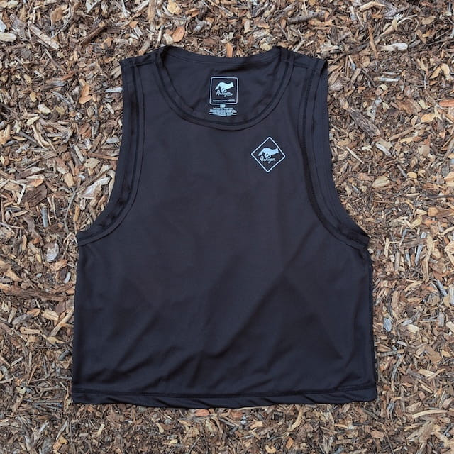 Runyon Women's Unisex Cropped Tech Trail Tank -  Black Moisture Wicking Muscle Tank Top Made In USA - Running, Hiking, Working Out