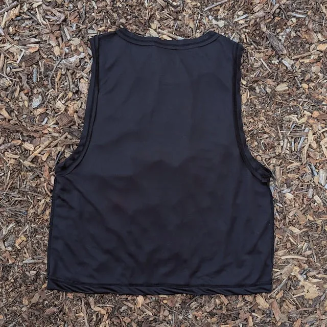 Runyon Women's Unisex Cropped Tech Trail Tank -  Black Moisture Wicking Muscle Tank Top Made In USA - Running, Hiking, Working Out