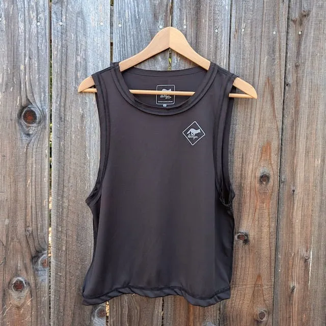 Runyon Women's Unisex Cropped Tech Trail Tank -  Black Moisture Wicking Muscle Tank Top Made In USA - Running, Hiking, Working Out