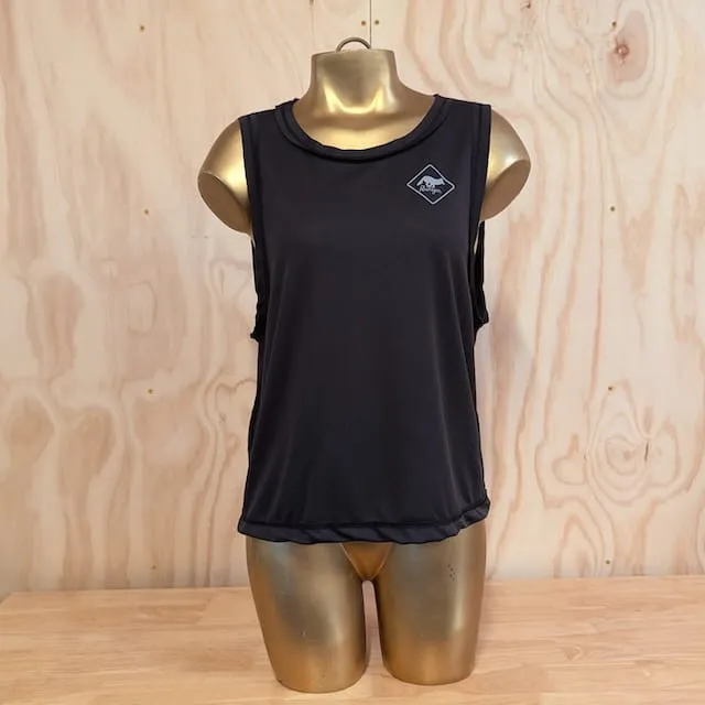 Runyon Women's Unisex Cropped Tech Trail Tank -  Black Moisture Wicking Muscle Tank Top Made In USA - Running, Hiking, Working Out