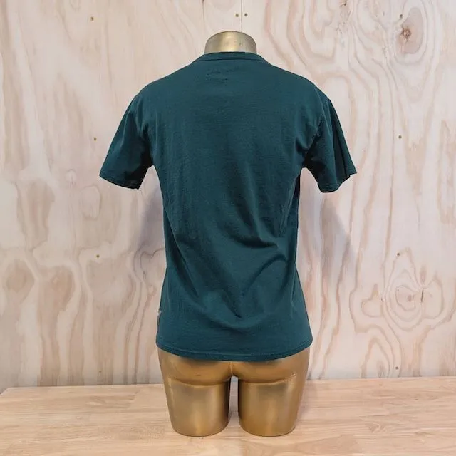 Women's (Unisex) 100% cotton athletic short sleeve shirt in Forest Green, Made in USA by Runyon, for running, hiking, gym workouts and training