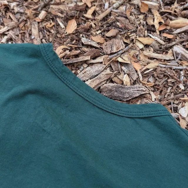 Women's (Unisex) 100% cotton athletic short sleeve shirt in Forest Green, Made in USA by Runyon, for running, hiking, gym workouts and training