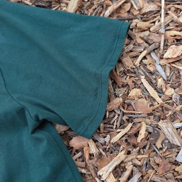 Women's (Unisex) 100% cotton athletic short sleeve shirt in Forest Green, Made in USA by Runyon, for running, hiking, gym workouts and training