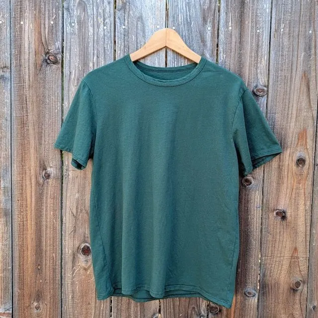 Women's (Unisex) 100% cotton athletic short sleeve shirt in Forest Green, Made in USA by Runyon, for running, hiking, gym workouts and training