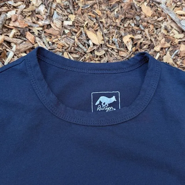 Women's (Unisex) 100% cotton athletic short sleeve shirt in Dark Navy Blue, Made in USA by Runyon, for running, hiking, gym workouts and training