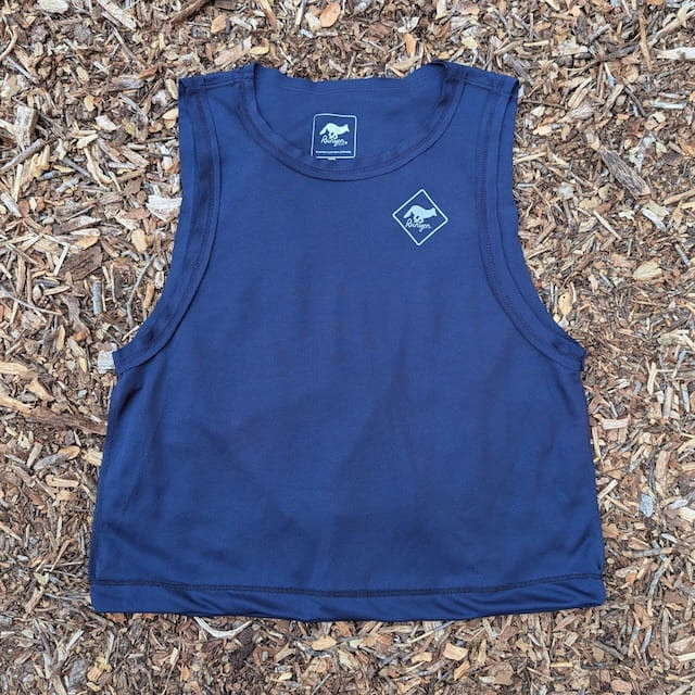 Runyon Women's Unisex Cropped Tech Trail Tank -  Navy Blue Moisture Wicking Muscle Tank Top Made In USA - Running, Hiking, Working Out