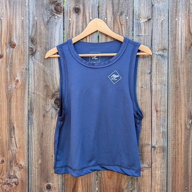 Runyon Women's Unisex Cropped Tech Trail Tank -  Navy Blue Moisture Wicking Muscle Tank Top Made In USA - Running, Hiking, Working Out