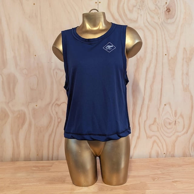 Runyon Women's Unisex Cropped Tech Trail Tank -  Navy Blue Moisture Wicking Muscle Tank Top Made In USA - Running, Hiking, Working Out
