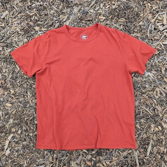 Women's (Unisex) 100% cotton athletic short sleeve shirt in Rust (Brick Red), Made in USA by Runyon, for running, hiking, gym workouts and training
