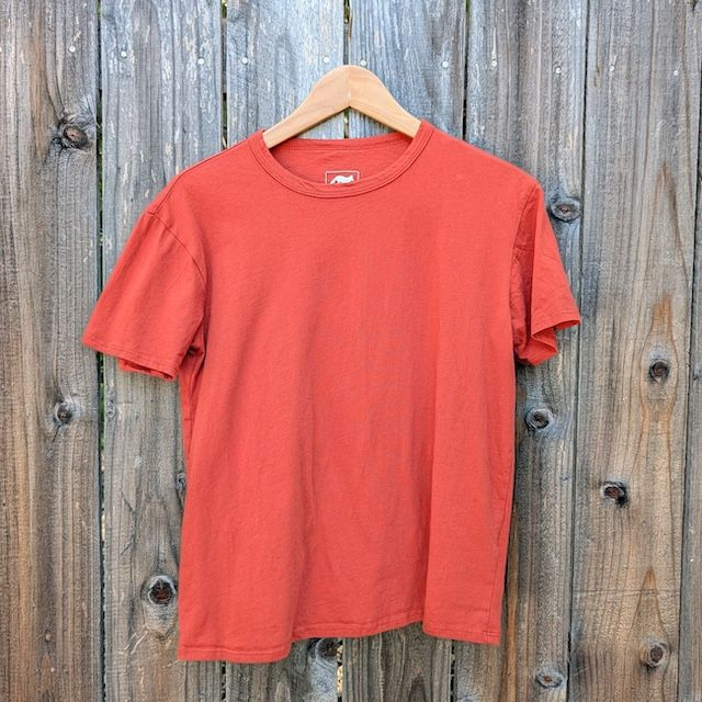 Women's (Unisex) 100% cotton athletic short sleeve shirt in Rust (Brick Red), Made in USA by Runyon, for running, hiking, gym workouts and training