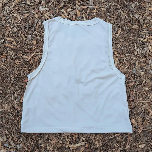 Runyon Women's Unisex Cropped Tech Trail Tank -  Sand Moisture Wicking Muscle Tank Top Made In USA - Running, Hiking, Working Out