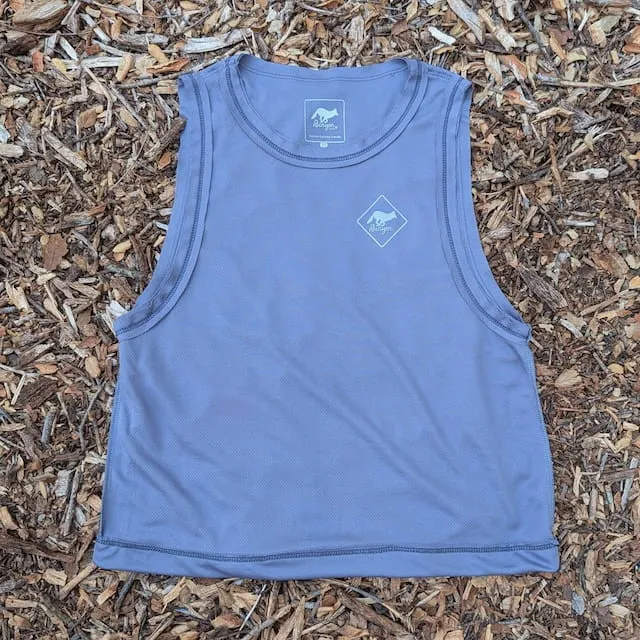 Runyon Women's Unisex Cropped Tech Trail Tank -  Steel Grey Moisture Wicking Muscle Tank Top Made In USA - Running, Hiking, Working Out