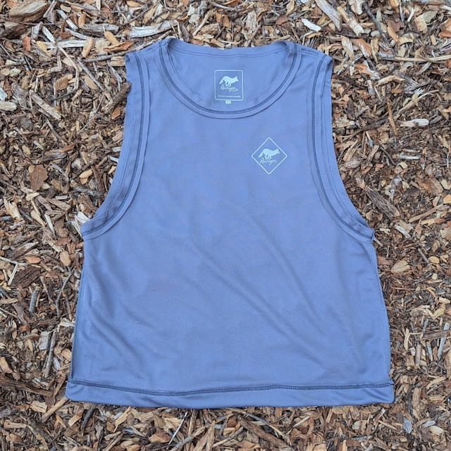 Runyon Women's Unisex Cropped Tech Trail Tank -  Steel Grey Moisture Wicking Muscle Tank Top Made In USA - Running, Hiking, Working Out