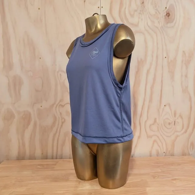 Runyon Women's Unisex Cropped Tech Trail Tank -  Steel Grey Moisture Wicking Muscle Tank Top Made In USA - Running, Hiking, Working Out