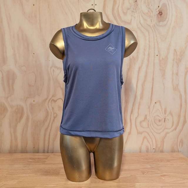 Runyon Women's Unisex Cropped Tech Trail Tank -  Steel Grey Moisture Wicking Muscle Tank Top Made In USA - Running, Hiking, Working Out