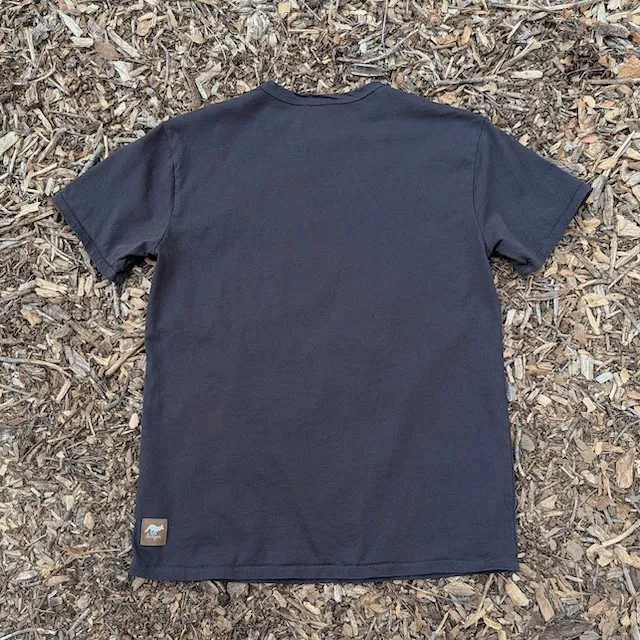 Women's (Unisex) 100% cotton athletic short sleeve shirt in Vintage Black, Made in USA by Runyon, for running, hiking, gym workouts and training