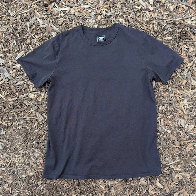 Women's (Unisex) 100% cotton athletic short sleeve shirt in Vintage Black, Made in USA by Runyon, for running, hiking, gym workouts and training