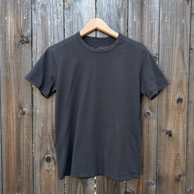 Women's (Unisex) 100% cotton athletic short sleeve shirt in Vintage Black, Made in USA by Runyon, for running, hiking, gym workouts and training