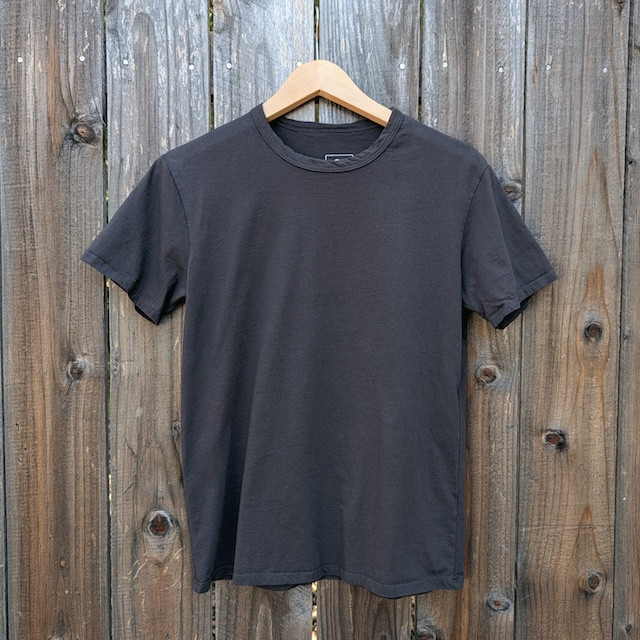 Women's (Unisex) 100% cotton athletic short sleeve shirt in Vintage Black, Made in USA by Runyon, for running, hiking, gym workouts and training