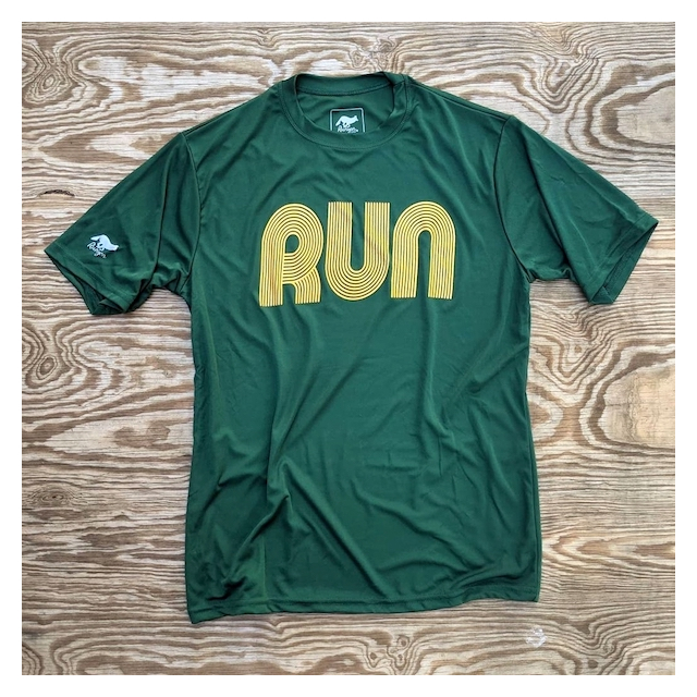 American Made In USA Men's Running Clothing RUN Forest Gold Fitness Shirt Performance Sportswear Runyon Canyon Apparel