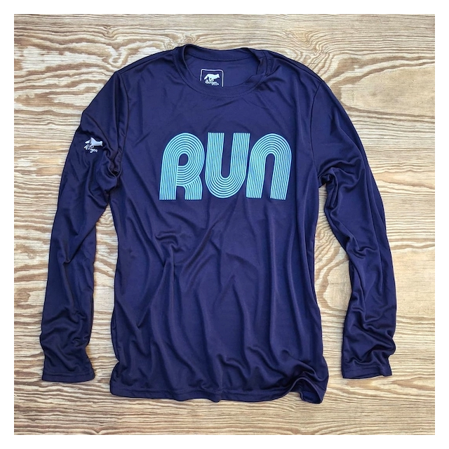 Mens Navy RUN Long Sleeve Fitness Shirt Performance Sportswear Runyon Canyon Apparel Made In The USA