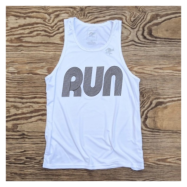 Runyon American Made In USA Mens Running Clothing RUN White Singlet Tank Top Performance Sportswear