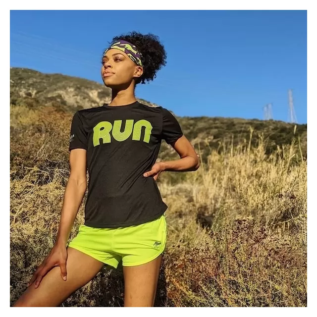 American Made In USA Women's Running Clothing RUN Black Neon Fitness Shirt Performance Sportswear Runyon Canyon Apparel