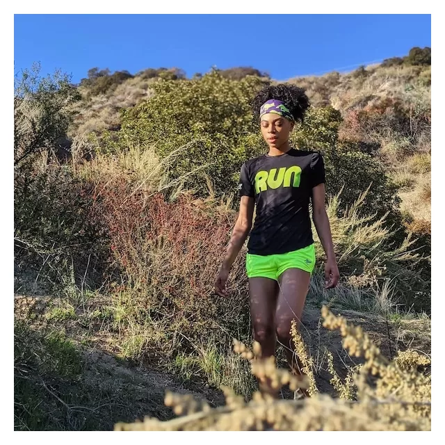 American Made In USA Women's Running Clothing RUN Black Neon Fitness Shirt Performance Sportswear Runyon Canyon Apparel