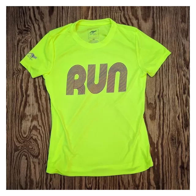American Made In USA Women's Running Clothing RUN Neon Yellow Hot Purple Fitness Shirt Performance Sportswear Runyon Canyon Apparel