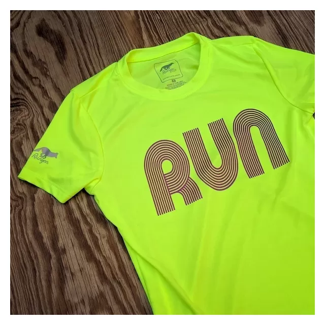 American Made In USA Women's Running Clothing RUN Neon Yellow Hot Purple Fitness Shirt Performance Sportswear Runyon Canyon Apparel