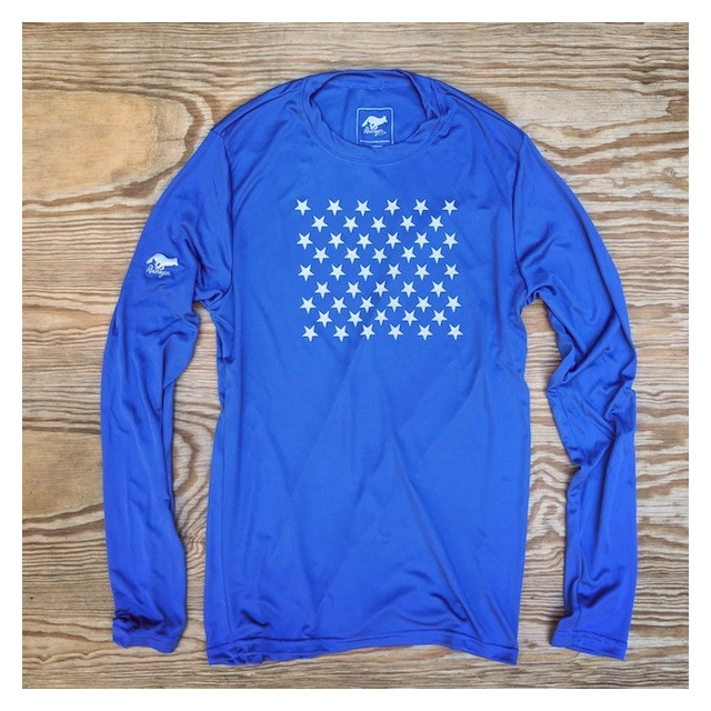 Runyon Men's Striped Star Royal Blue Long Sleeve Training Shirt great for Running, Hiking, Outdoor Fitness Made In USA