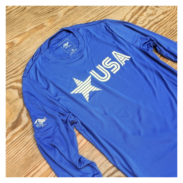 Runyon Men's Star USA Royal Blue Long Sleeve Training Shirt great for Running, Hiking, Outdoor Fitness Made In USA