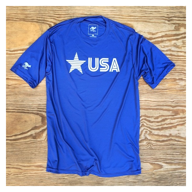 Runyon Men's Star USA Royal Blue Training Shirt great for Running, Hiking, Outdoor Fitness Made In USA