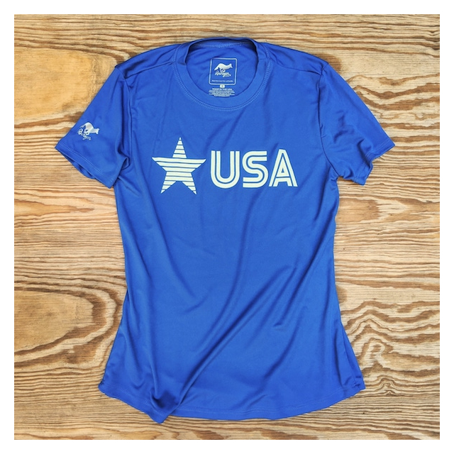 Runyon Women's Star USA Royal Blue Training Shirt great for Running, Hiking, Outdoor Fitness Made In USA