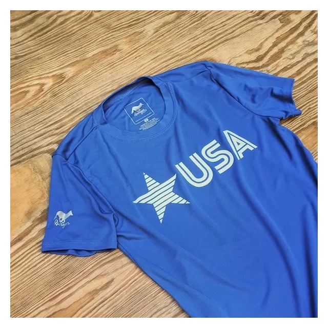 Runyon Women's Star USA Royal Blue Training Shirt great for Running, Hiking, Outdoor Fitness Made In USA