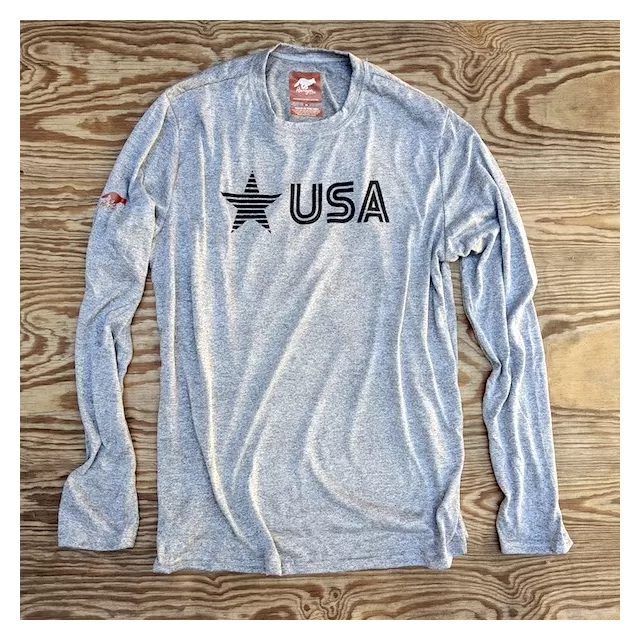 Runyon Men's Black Star USA Signature Long Fitness Shirt great for Running, Hiking, Outdoor Fitness Made In USA