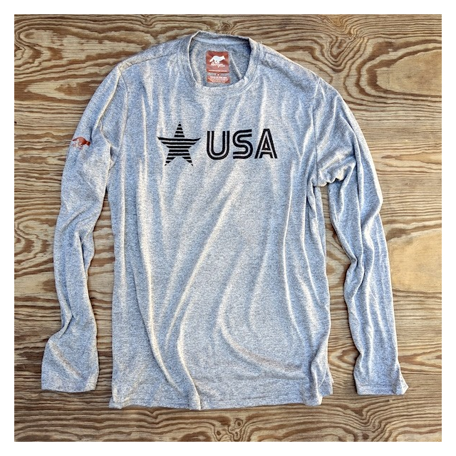 Runyon Men's Black Star USA Signature Long Fitness Shirt great for Running, Hiking, Outdoor Fitness Made In USA