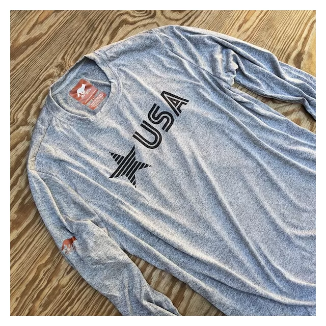 Runyon Men's Black Star USA Signature Long Fitness Shirt great for Running, Hiking, Outdoor Fitness Made In USA